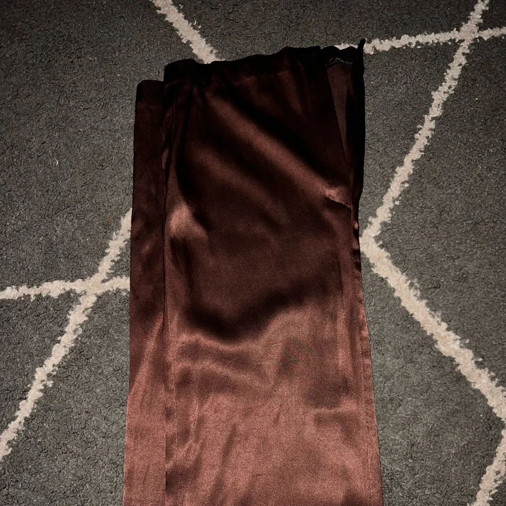 Zara Full Length Chocolate Brown High Waisted Satin Effect Pants Sz Medium NEW - Picture 4 of 7